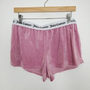 Juicy Couture Velour Boxer Shorts Spellout Size L Pink Rhinestone Y2K 90s